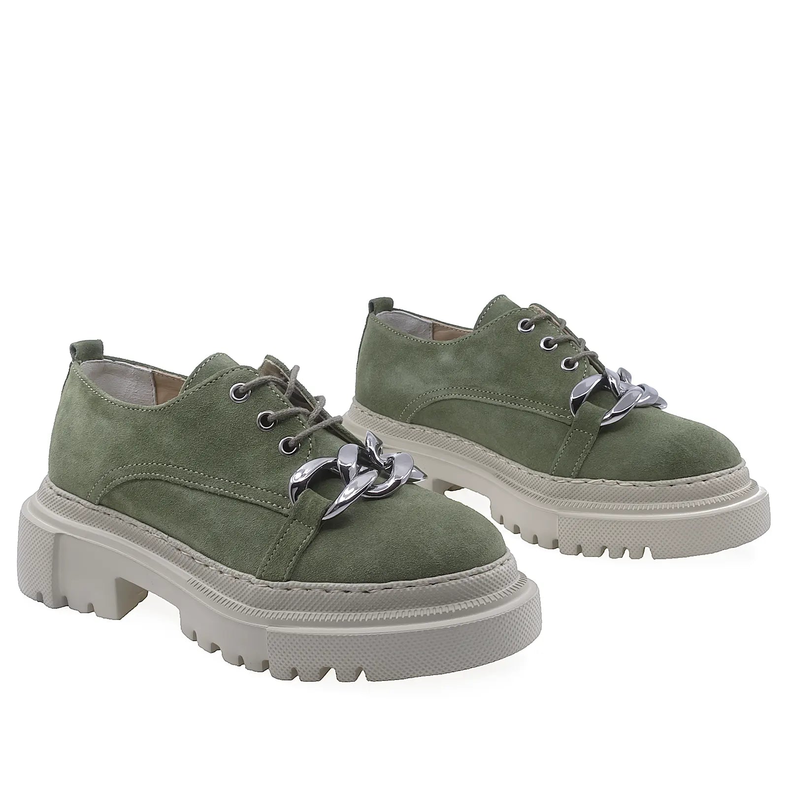 Pantofi Dama Casual Anna Viotti Piele Intoarsa D44-2492 Kaki