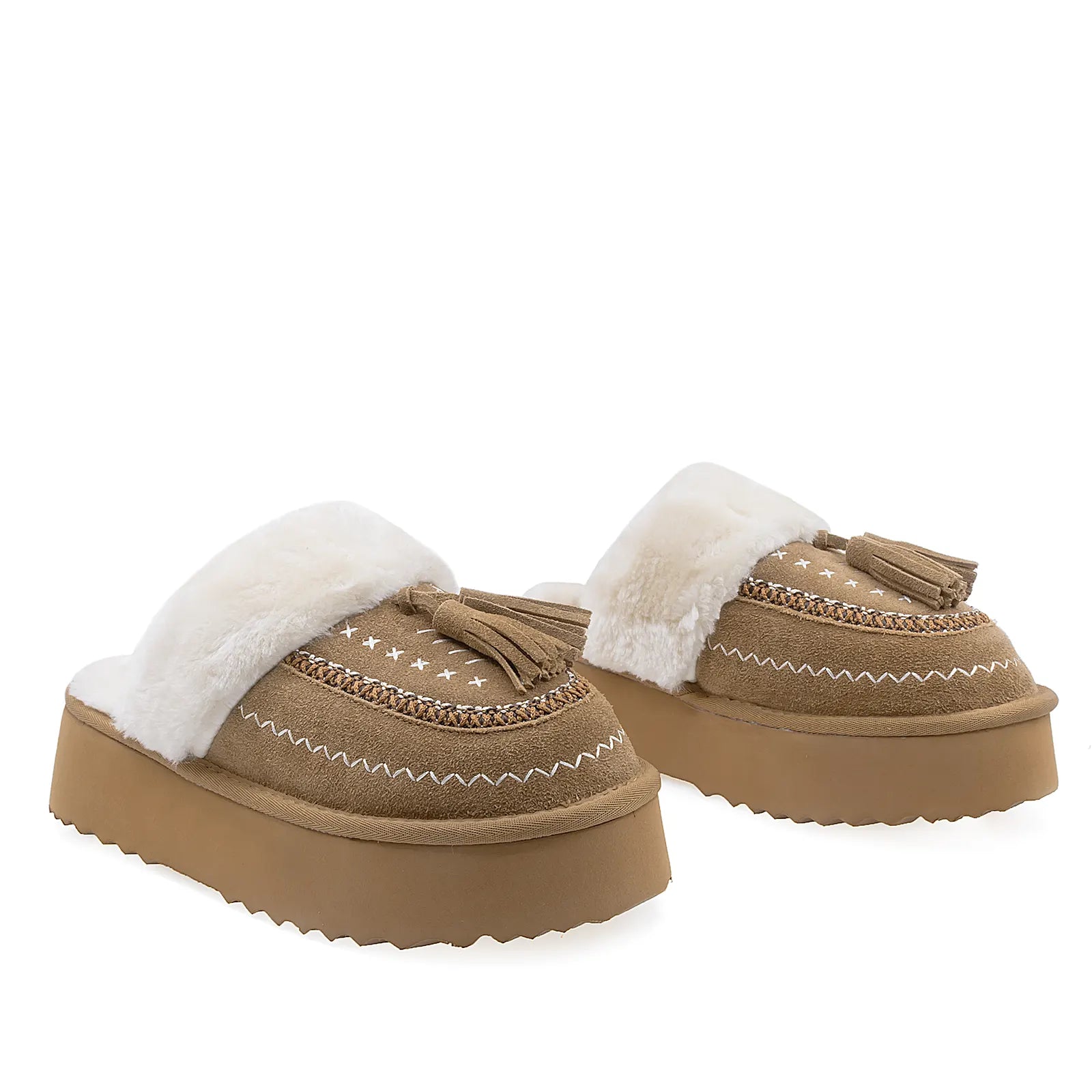 Papuci Dama Casual Anna Viotti Piele Intoarsa D113-3 Camel