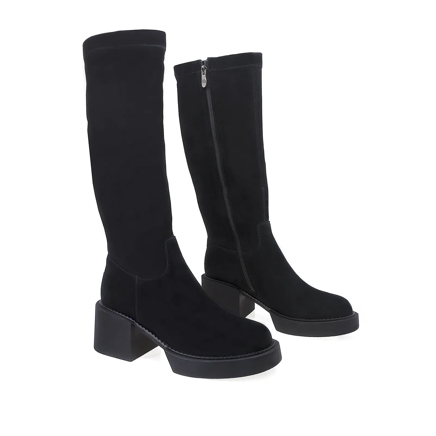 Cizme Dama Casual Feeling Piele Intoarsa/stretch D24-148-001 Negru