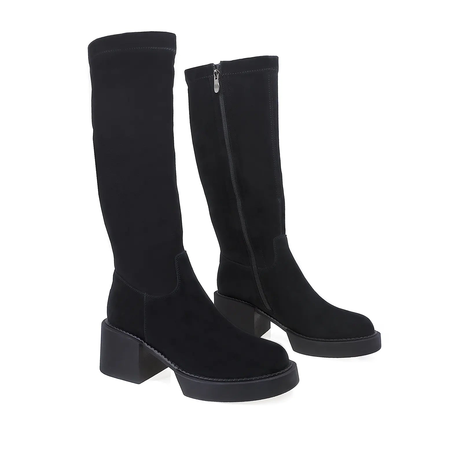 Cizme Dama Casual Feeling Piele Intoarsa/stretch D24-148-001 Negru