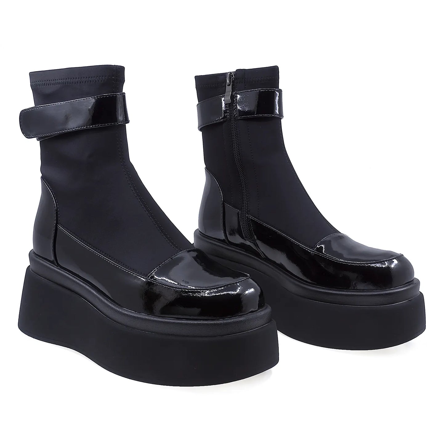 Ghete Dama Casual Anna Viotti Piele Lacuita D106-F8365-C5966-12 Negru