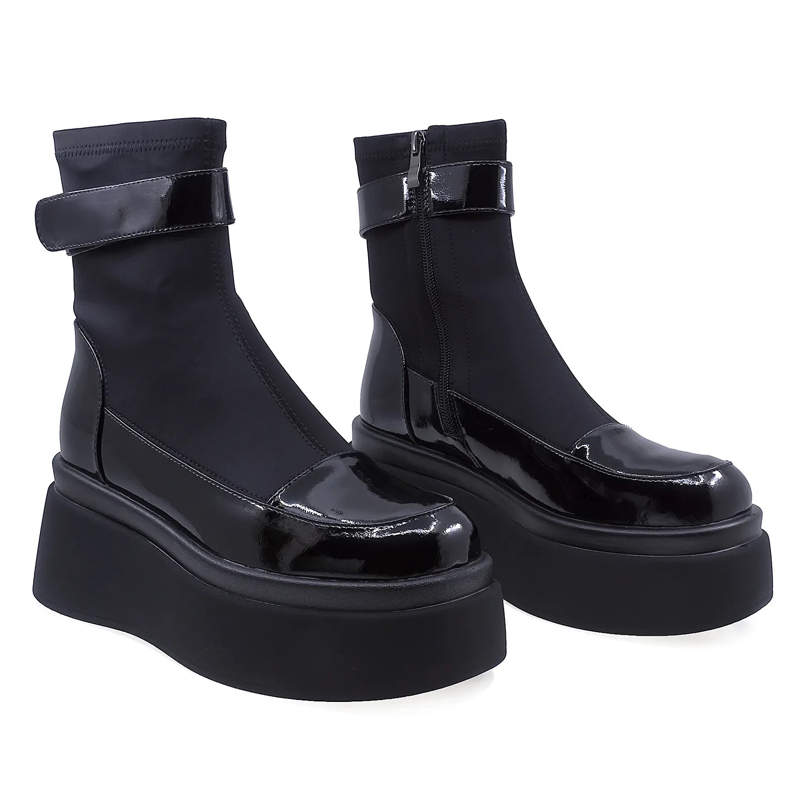 Ghete Dama Casual Anna Viotti Piele Lacuita D106-F8365-C5966-12 Negru