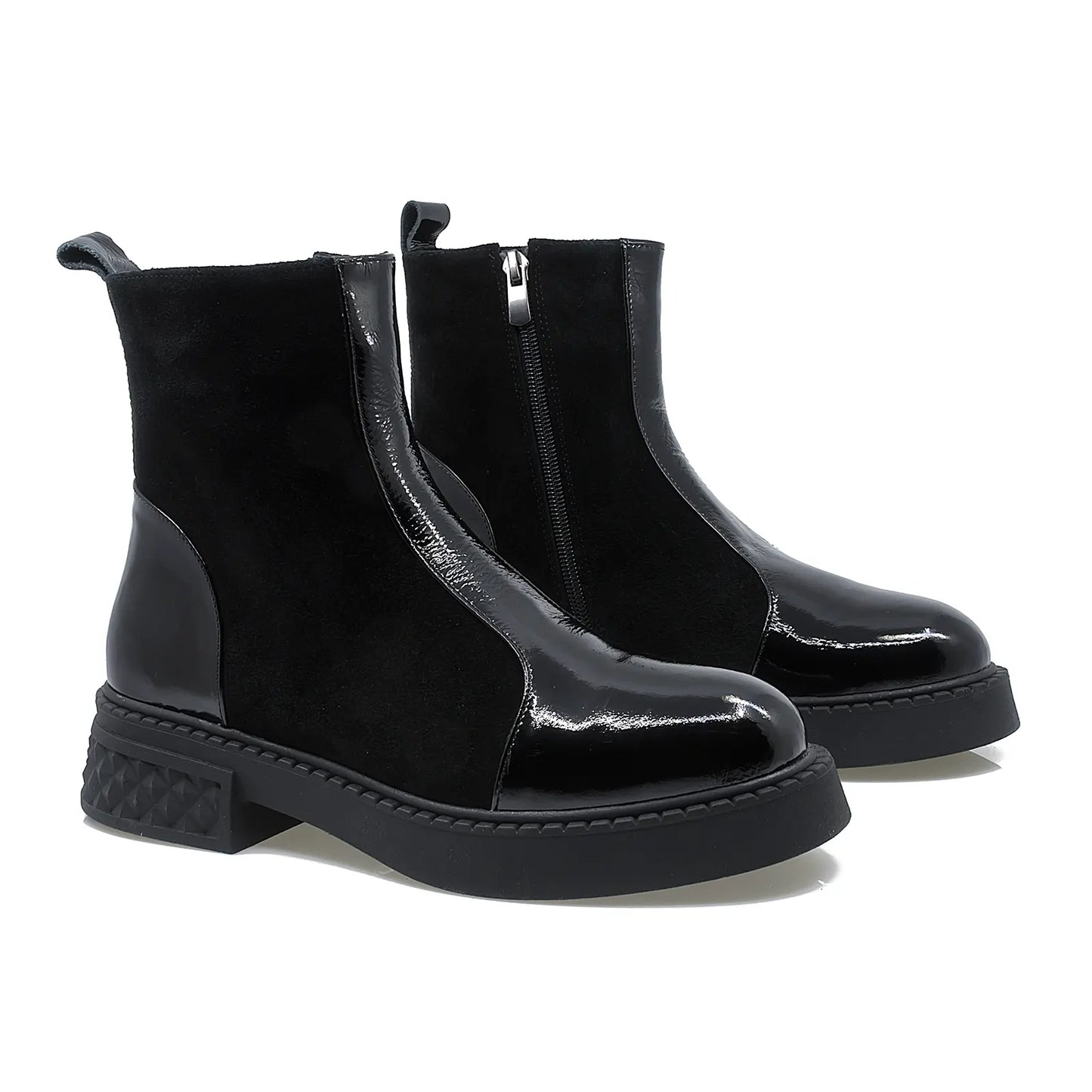 Ghete dama Anna Viotti D 30-114 din piele intoarsa / lac  negru-1
