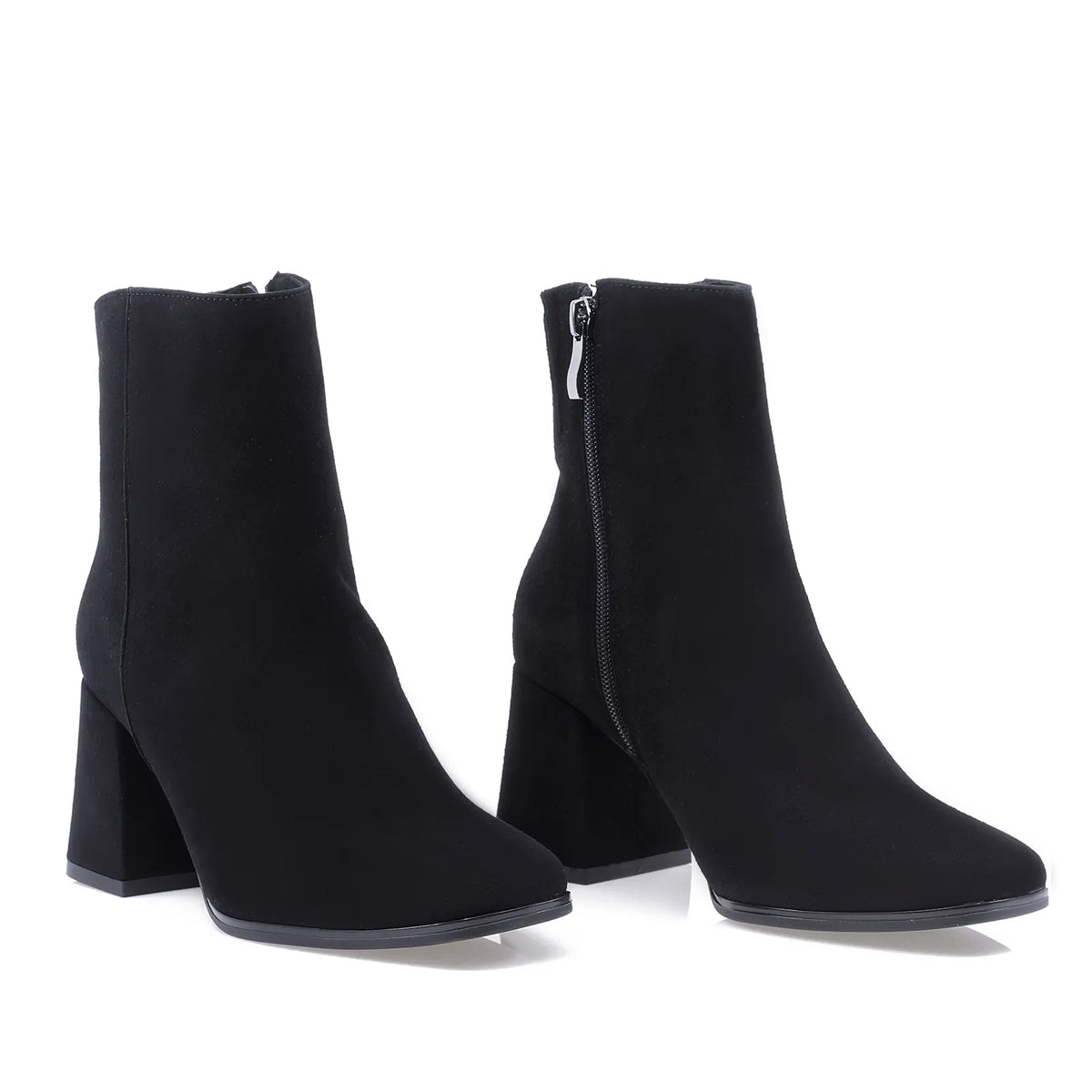 Botine dama elegante Kordel piele intoarsa D2999 negre