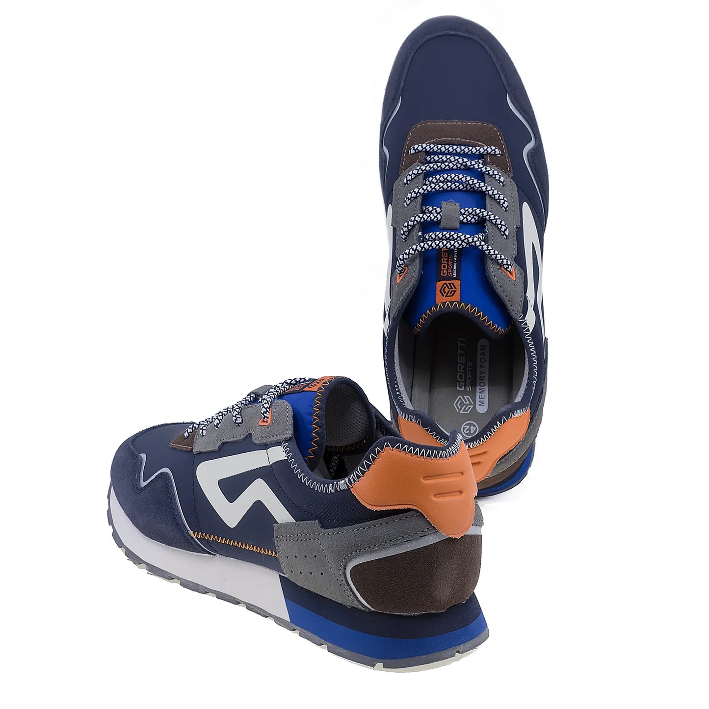 Pantofi sport bărbați Goretti B100-CL30136 din piele întoarsă bleumarin cu talpă Memory Foam-4