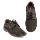 Pantofi bărbați Goretti kaki, piele nabuc, aspect perforat – vedere de sus