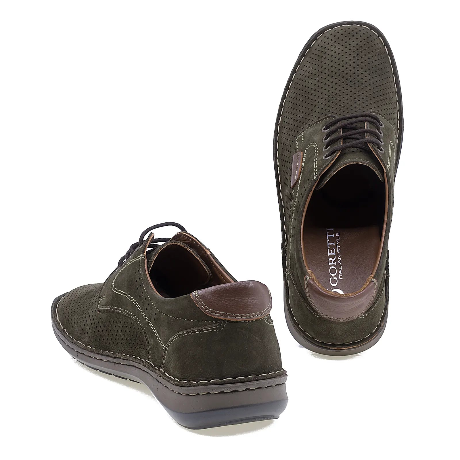 Pantofi casual bărbați Goretti B69-030 kaki – vedere din spate, finisaj piele nabuc