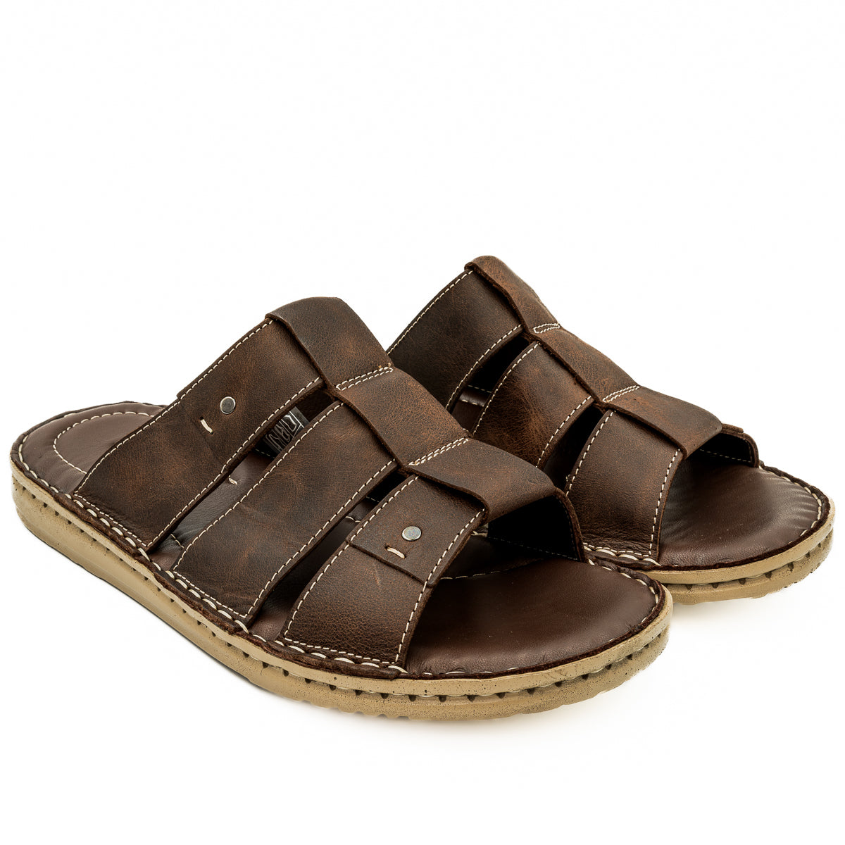 Slapi Barbati Goretti Din piele naturala B 39-E514 maro