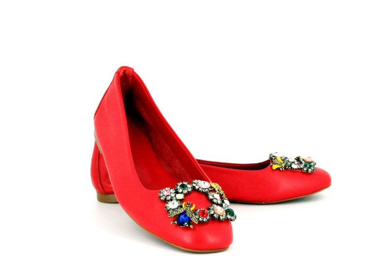 Balerini dama Anna Viotti Rosu din piele naturala