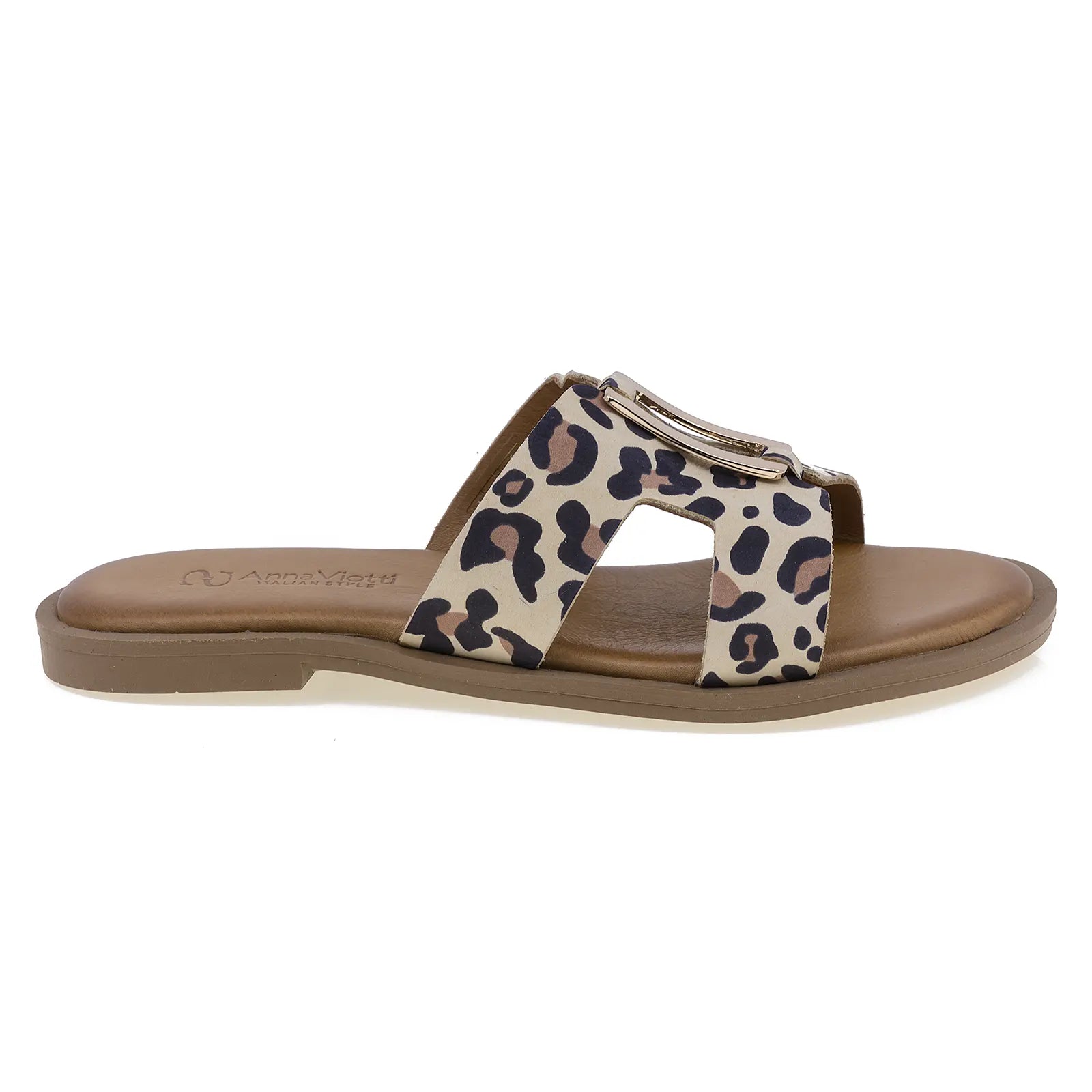 Papuci dama casual Anna Viotti piele naturala D20-H2989 leopard