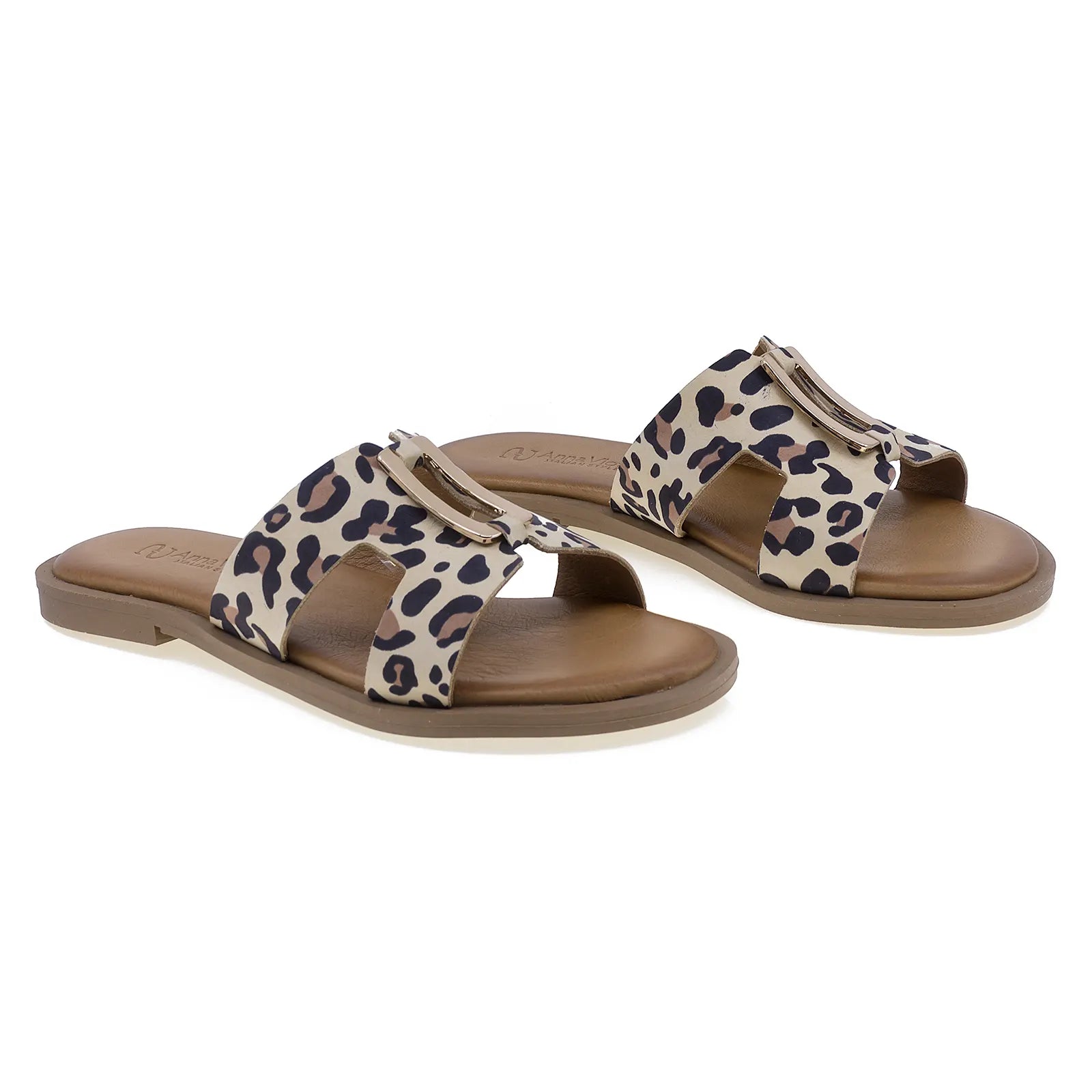 Papuci dama casual Anna Viotti piele naturala D20-H2989 leopard