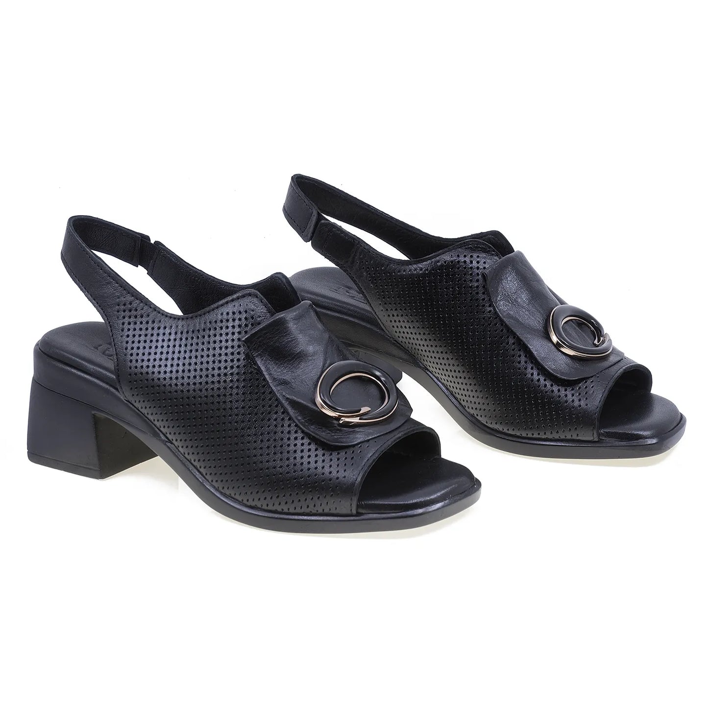 Sandale perforate Anna Viotti D22-S502 negre, vedere față