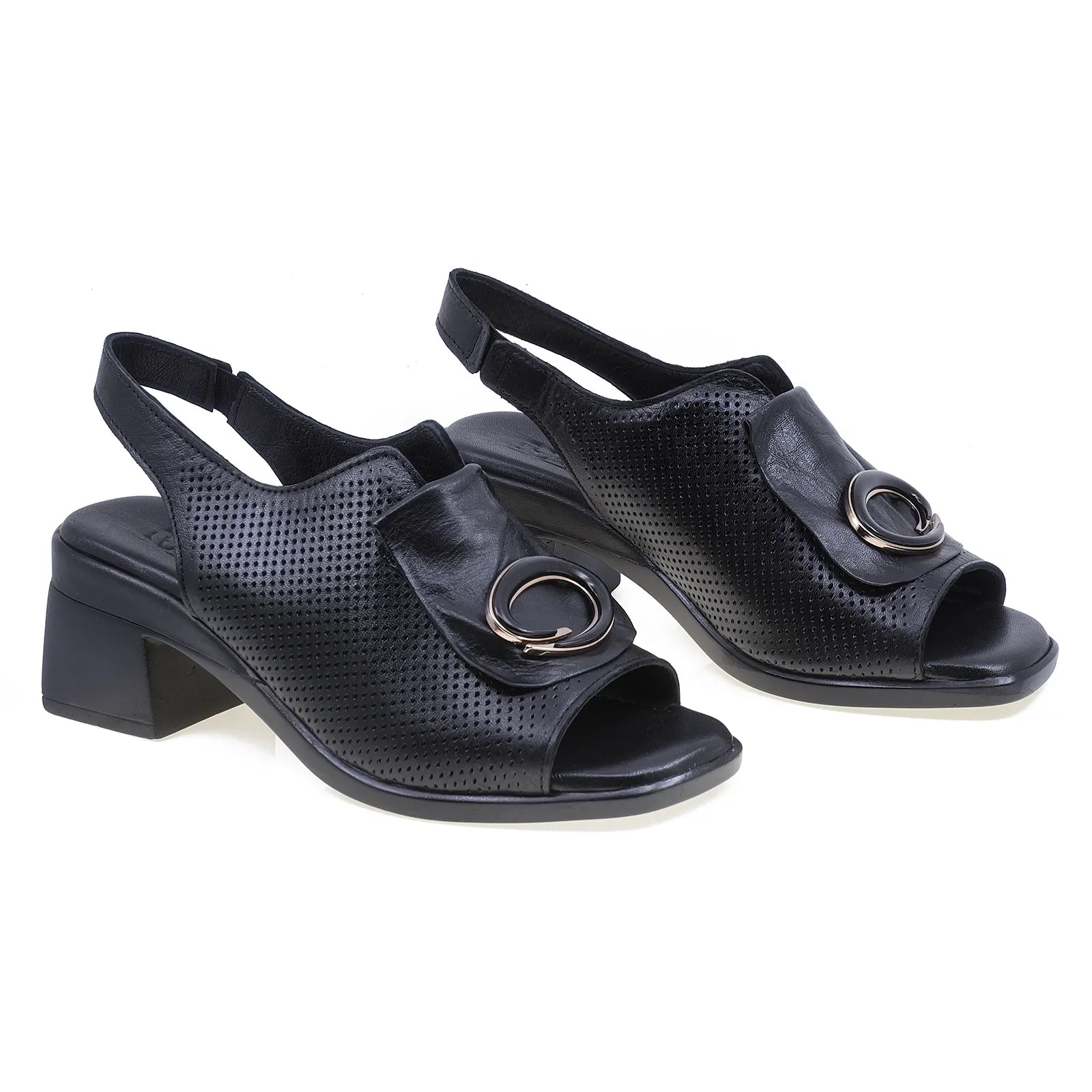 Sandale perforate Anna Viotti D22-S502 negre, vedere față