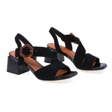 Sandale dama elegante Feeling piele intoarsa D25-010-01 negru