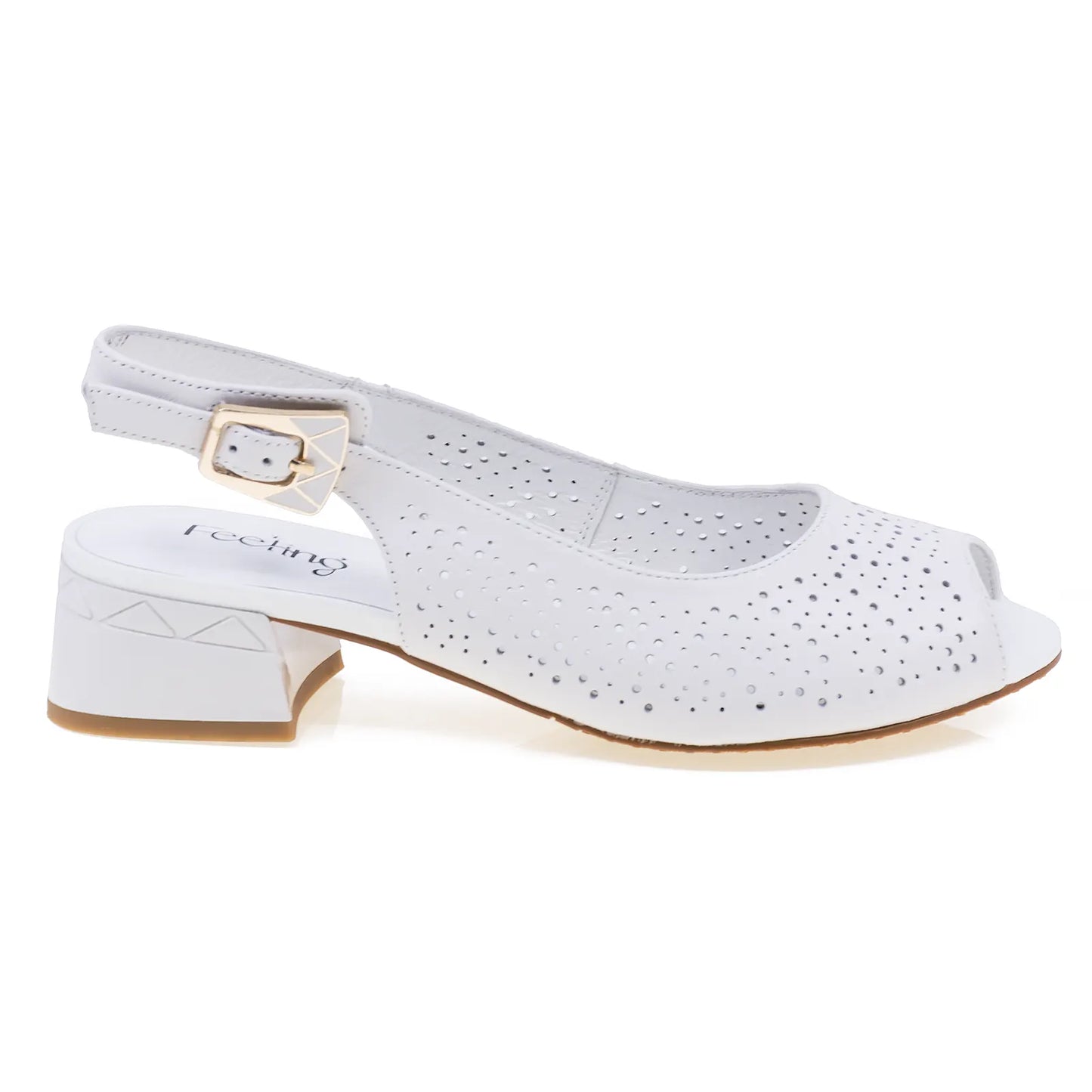 Sandale elegante Feeling D25-021-02 alb – vedere laterală dreapta, piele naturală perforată