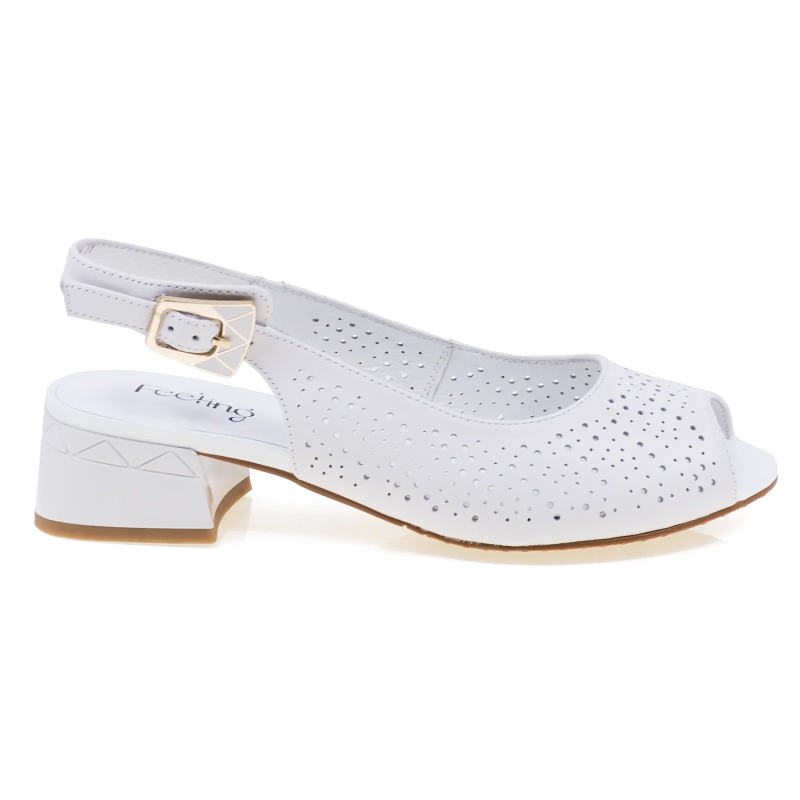 Sandale elegante Feeling D25-021-02 alb – vedere laterală dreapta, piele naturală perforată