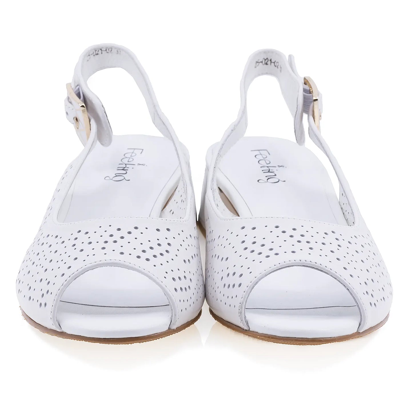 Sandale damă Feeling D25-021-02 – vedere frontală, decupaje fine și piele naturală perforată