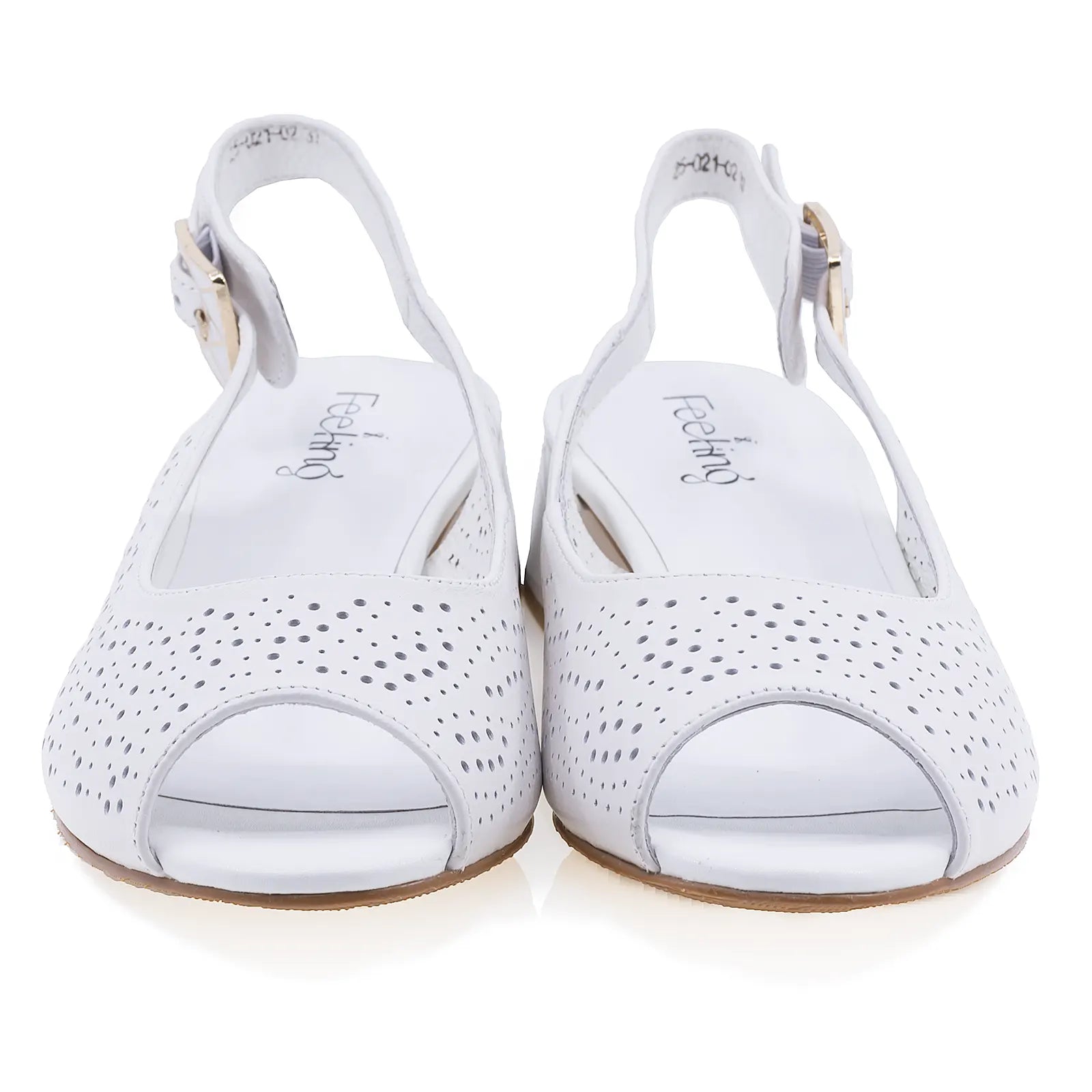 Sandale damă Feeling D25-021-02 – vedere frontală, decupaje fine și piele naturală perforată