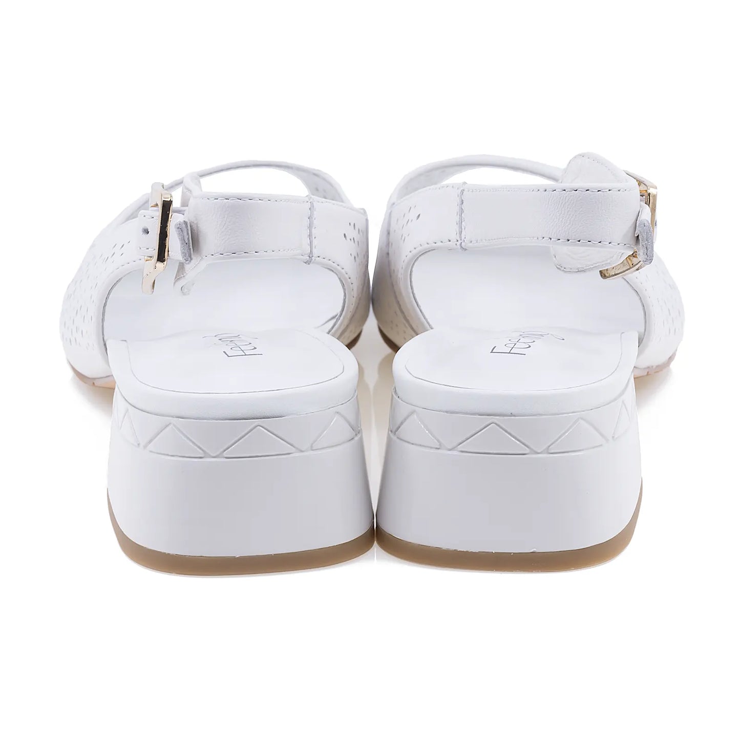 Sandale elegante Feeling D25-021-02 alb – vedere din spate, închidere delicată și toc stabil