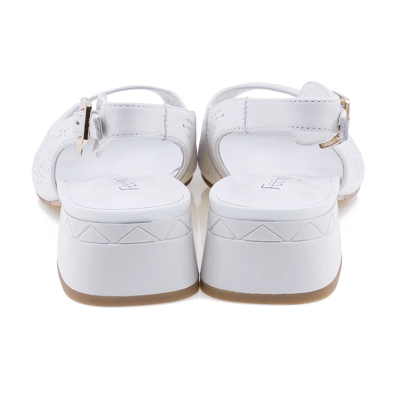 Sandale elegante Feeling D25-021-02 alb – vedere din spate, închidere delicată și toc stabil