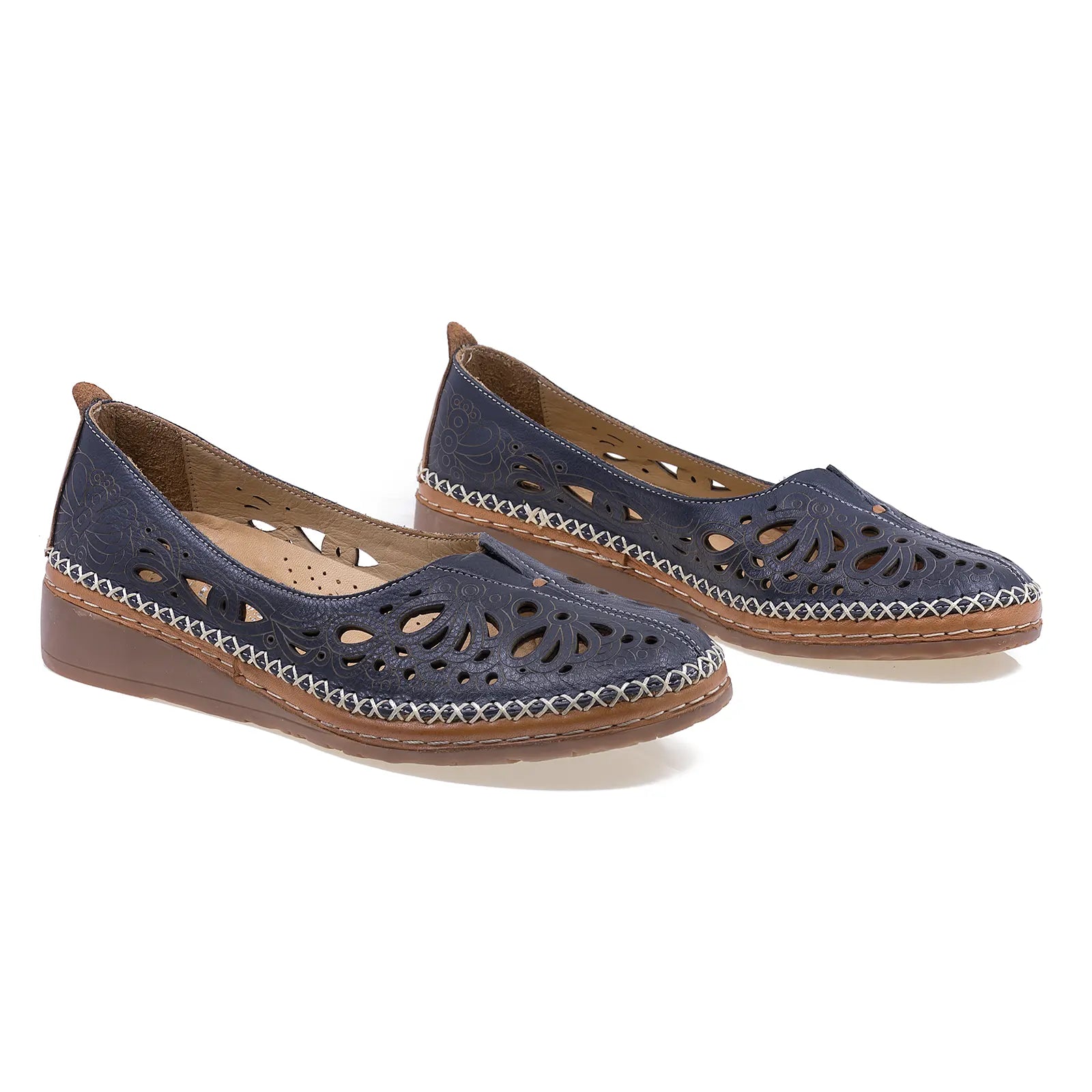 Balerini dama Anna Viotti piele naturala D27-04214 bleumarin