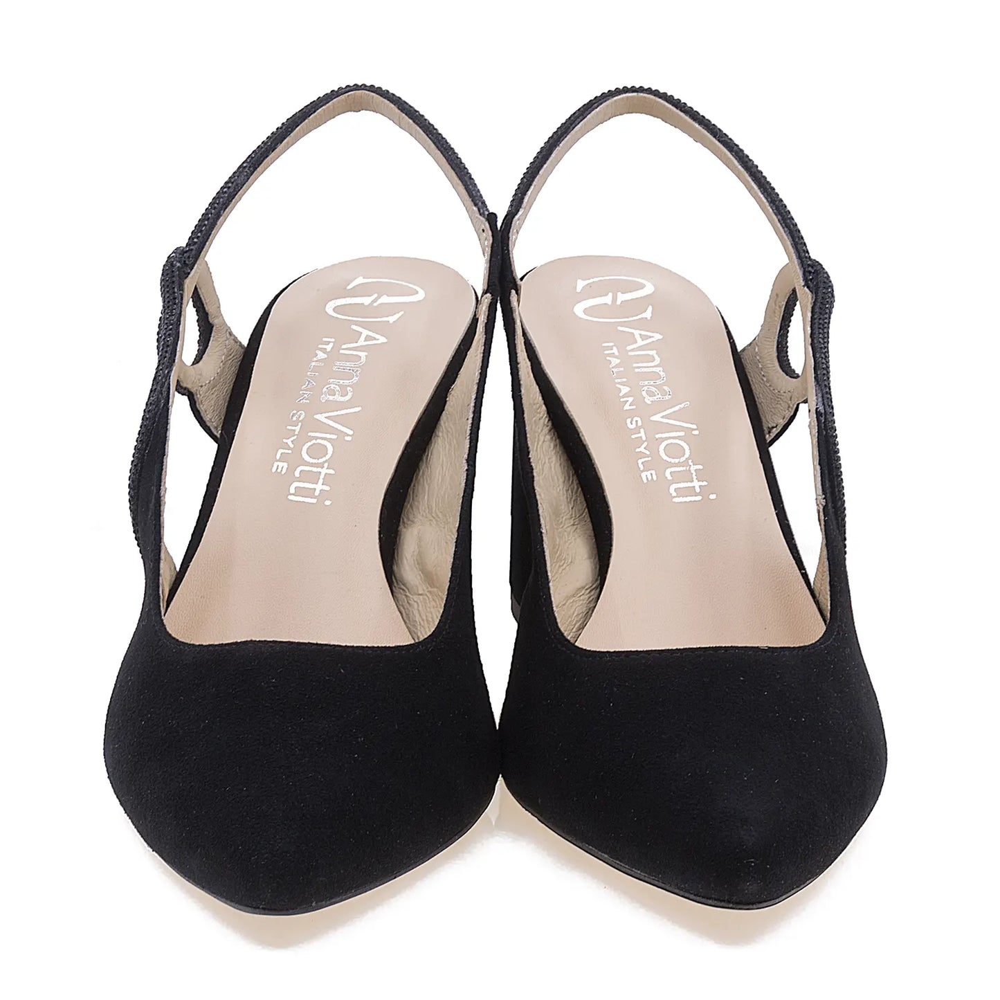 Pantofi damă eleganți Anna Viotti D2813 negru – vedere frontală, piele întoarsă