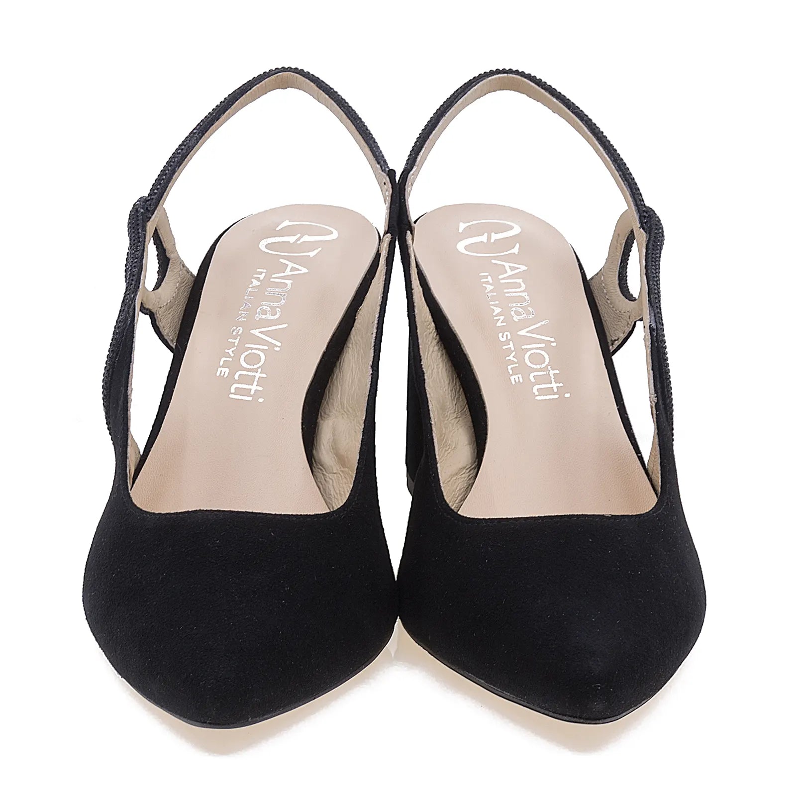 Pantofi damă eleganți Anna Viotti D2813 negru – vedere frontală, piele întoarsă