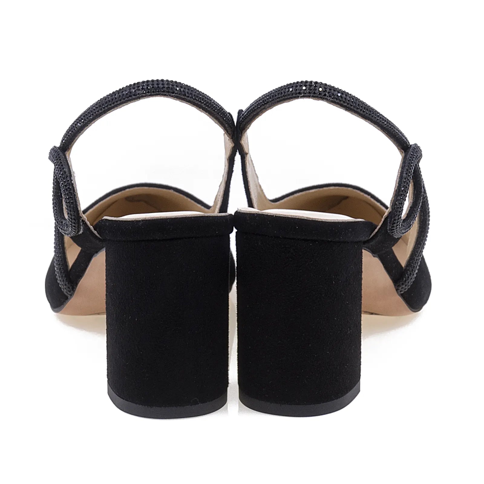 Pantofi damă piele întoarsă neagră Anna Viotti D2813 – vedere din spate, toc mediu