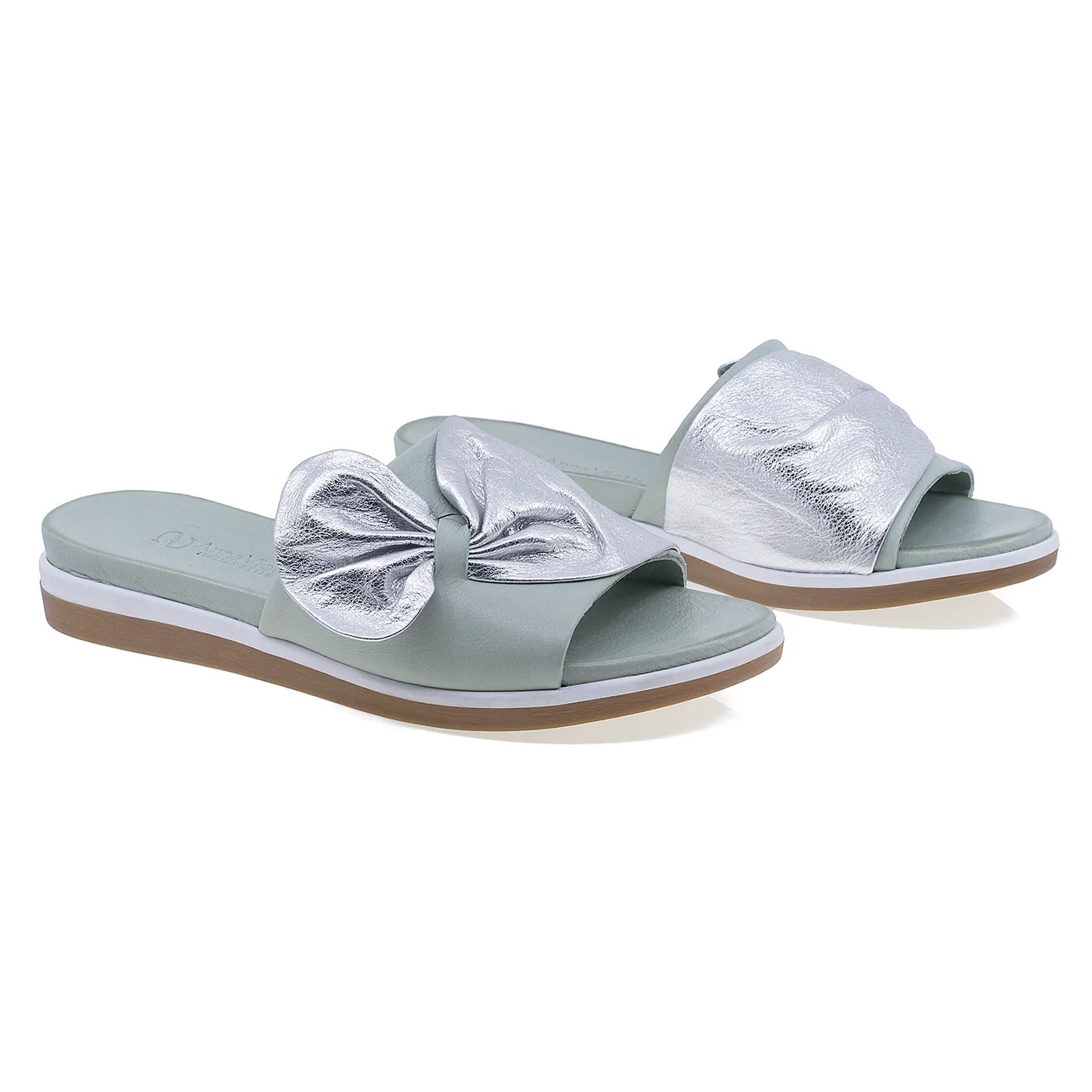 Papuci dama casual Anna Viotti piele naturala D45-2479 verde