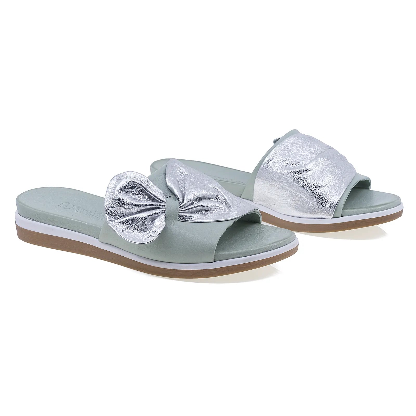 Papuci dama casual Anna Viotti piele naturala D45-2479 verde