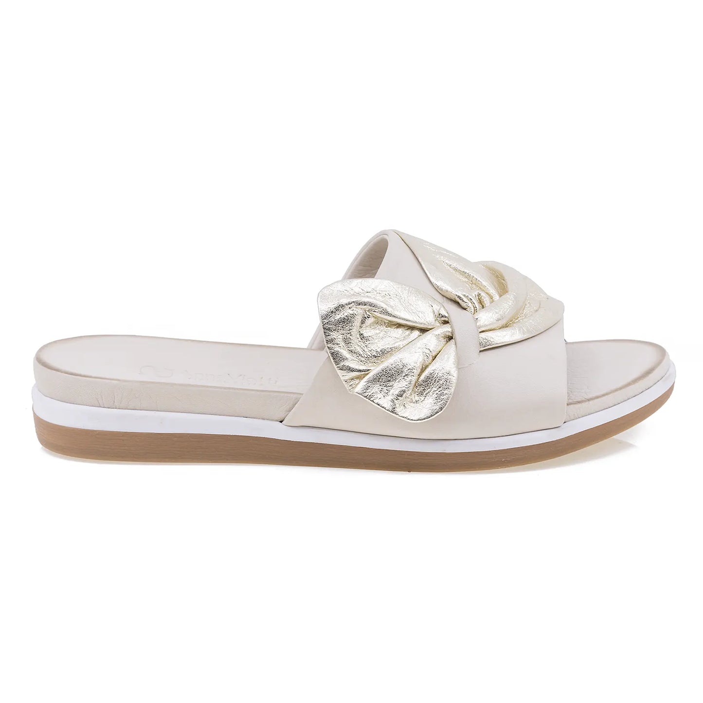 Papuci dama casual Anna Viotti piele naturala D45-2479 bej