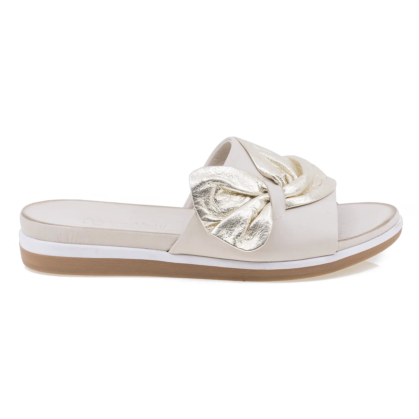 Papuci dama casual Anna Viotti piele naturala D45-2479 bej