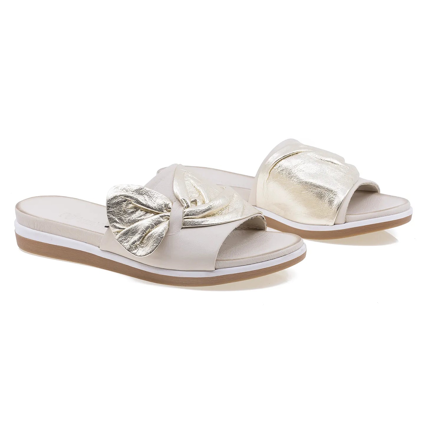 Papuci dama casual Anna Viotti piele naturala D45-2479 bej