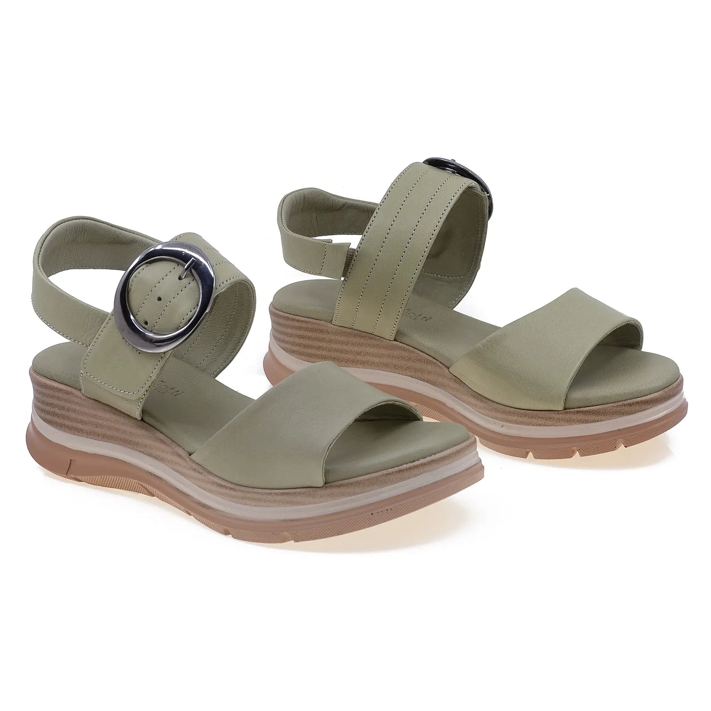 Sandale damă casual Anna Viotti D45-2563 – vedere frontală, piele naturală verde