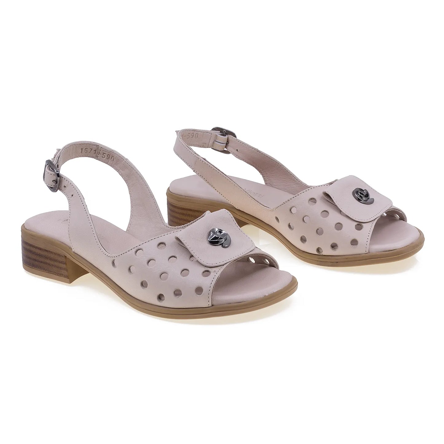 Sandale dama casual Anna Viotti piele naturala D50-1671 pudra