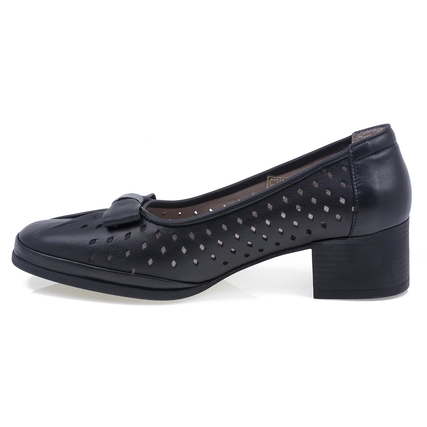 Pantof damă casual Anna Viotti D50-5654 negru – vedere lateral stânga, piele naturală perforată