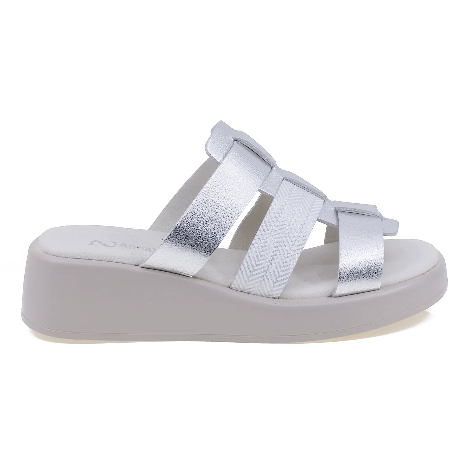 Papuci dama casual Anna Viotti piele naturala D54-1602-213 argintiu