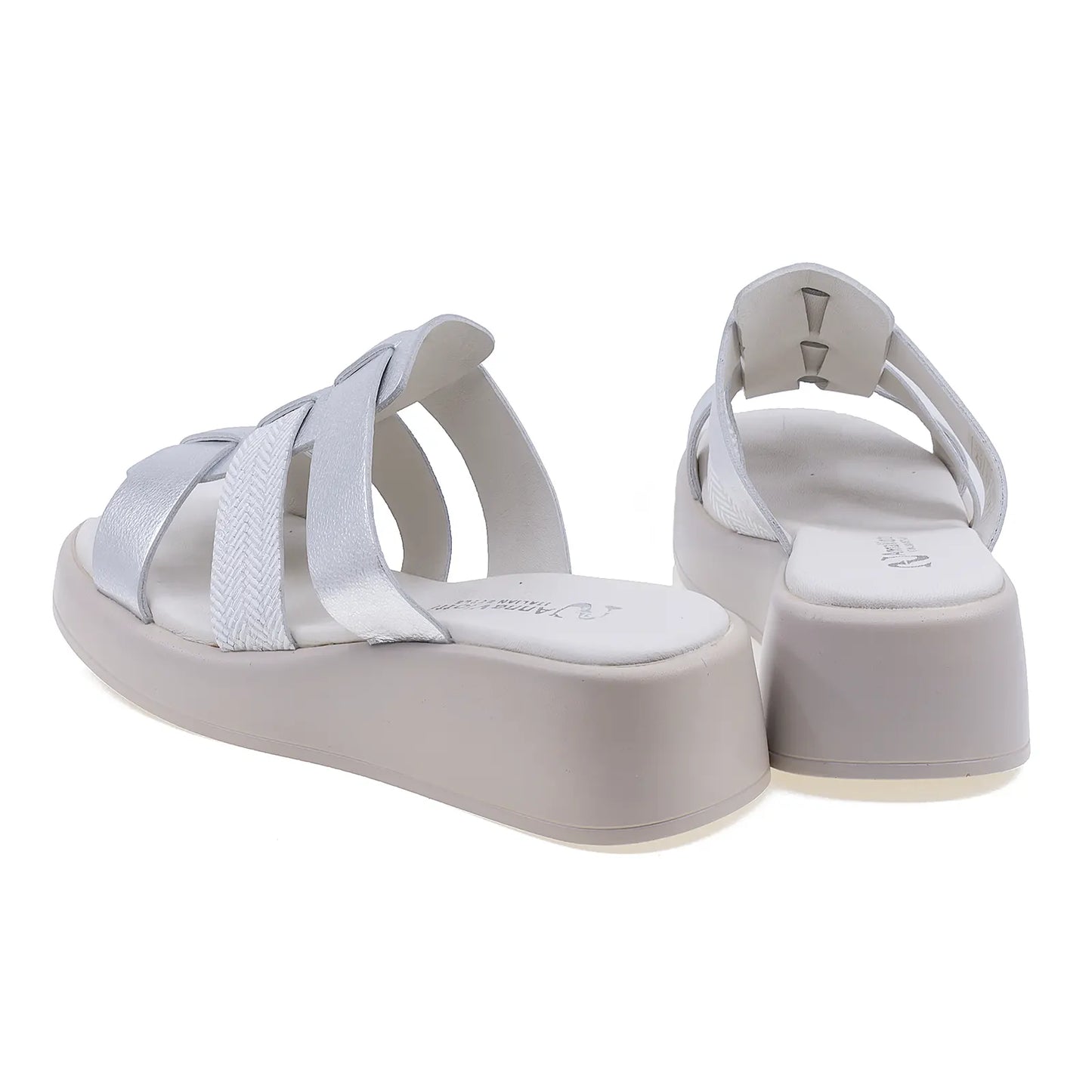 Papuci dama casual Anna Viotti piele naturala D54-1602-213 argintiu-4