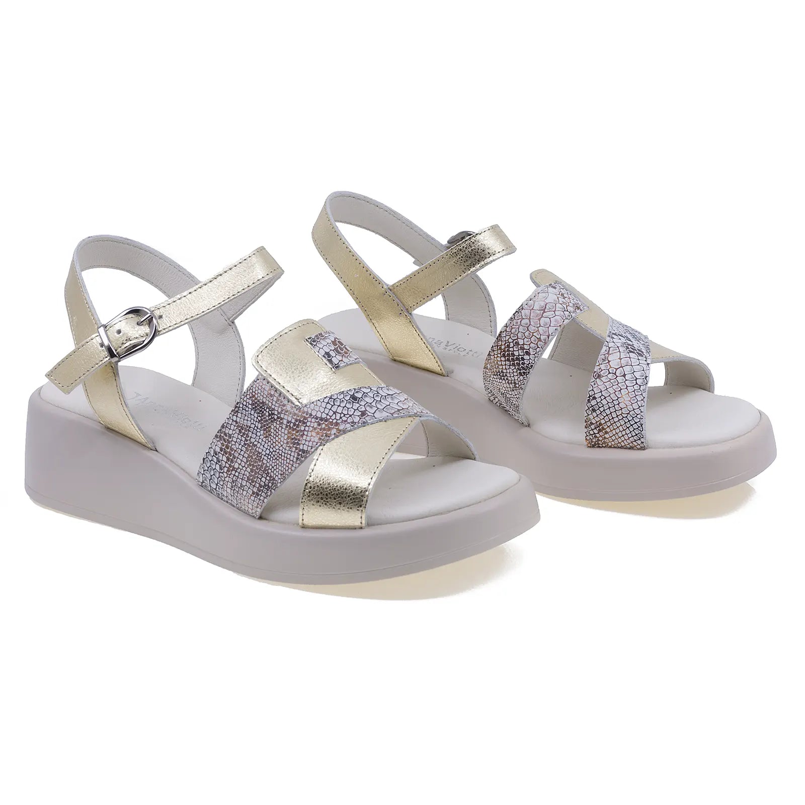 Sandale dama casual Anna Viotti piele naturala D54-1603-213 auriu