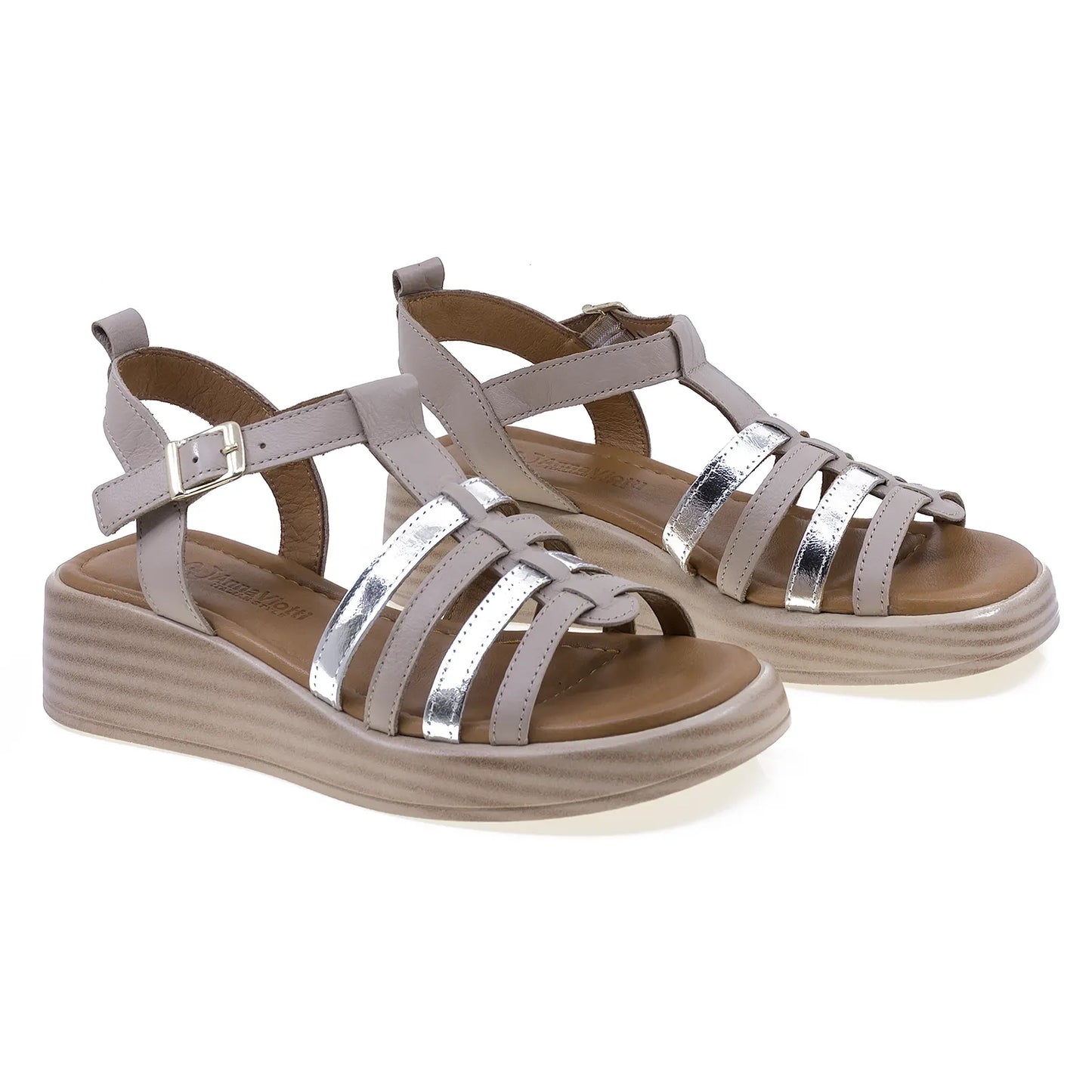 Sandale dama casual Anna Viotti piele naturala D57-303 gri