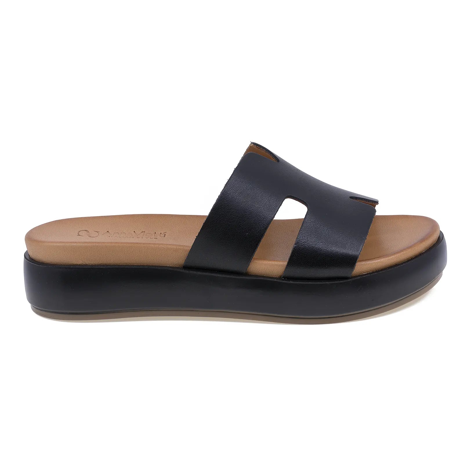Papuci dama casual Anna Viotti piele naturala D58-2713 negru