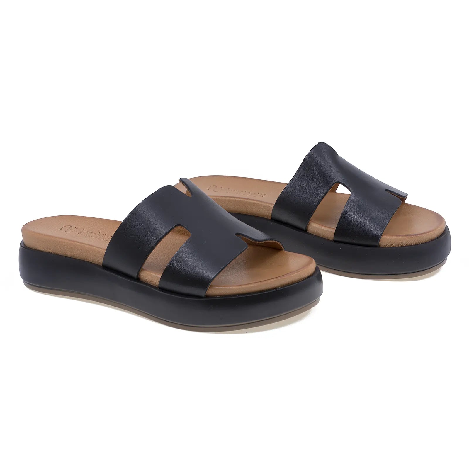 Papuci dama casual Anna Viotti piele naturala D58-2713 negru-1