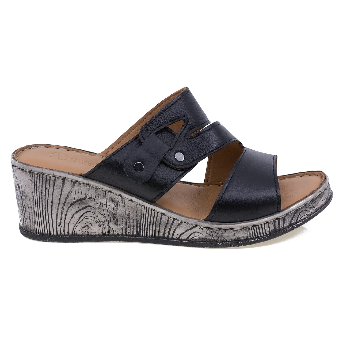 Papuci dama casual Anna Viotti piele naturala D72-609 negru