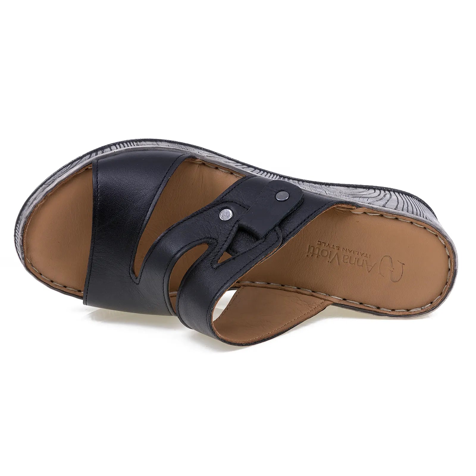 Papuci dama casual Anna Viotti piele naturala D72-609 negru-3