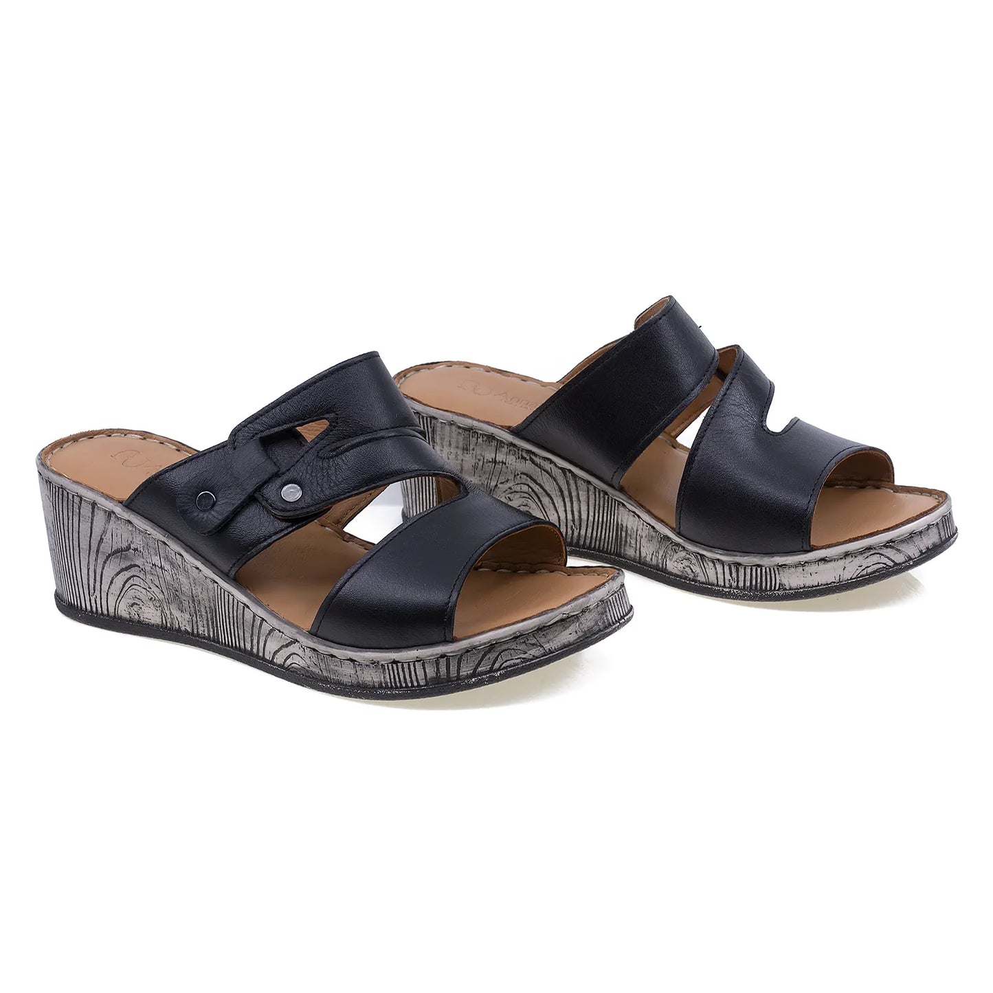 Papuci dama casual Anna Viotti piele naturala D72-609 negru-1