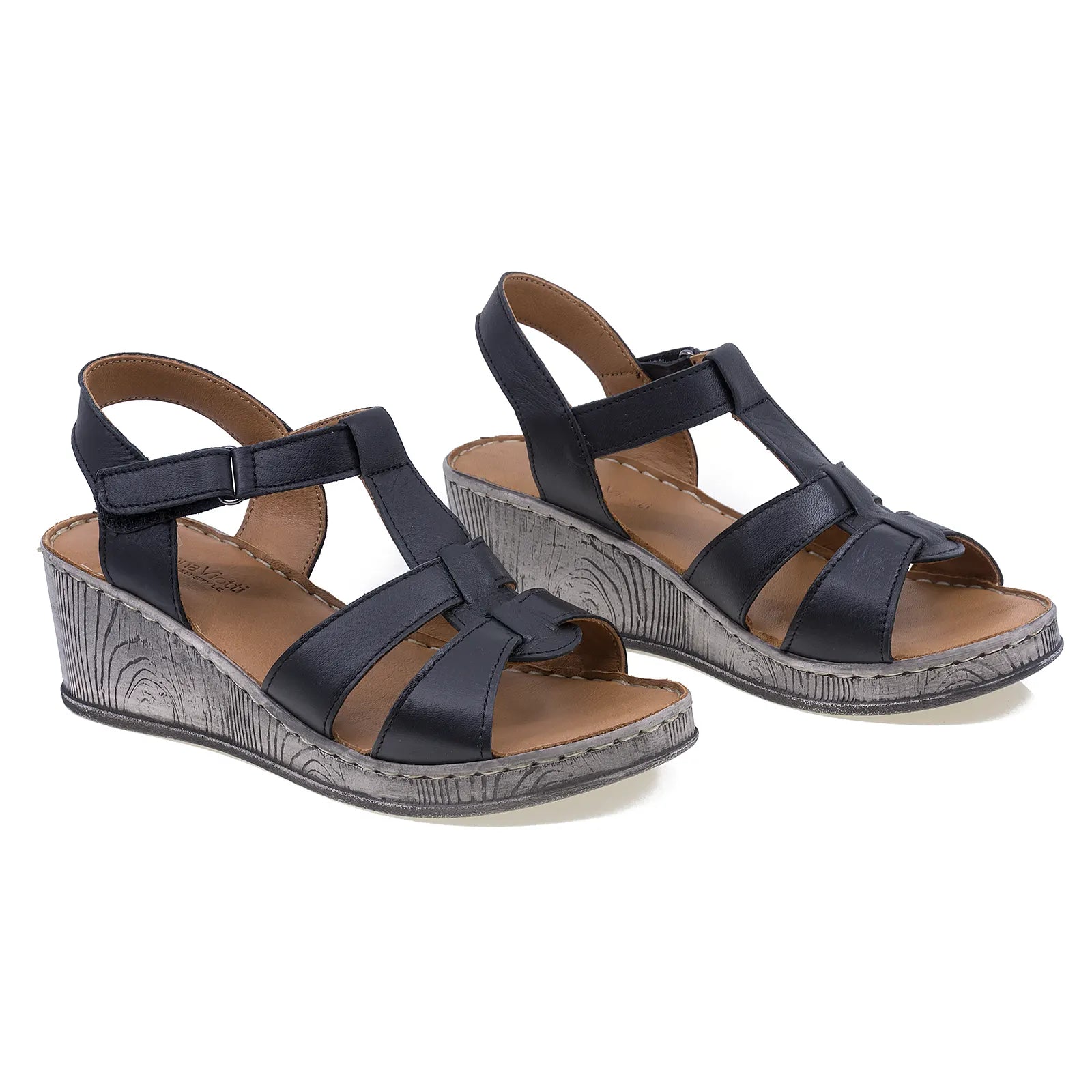 Sandale damă casual Anna Viotti D72-611 negru – vedere față, design simplu din piele naturală