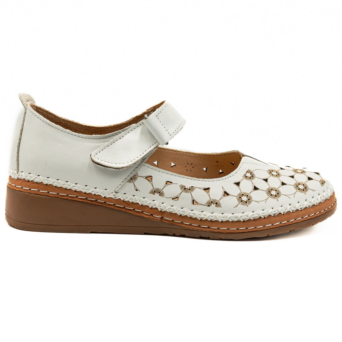 Pantofi Dama perforati  Anna Viotti Din Piele Naturala De Vitel albi 04126