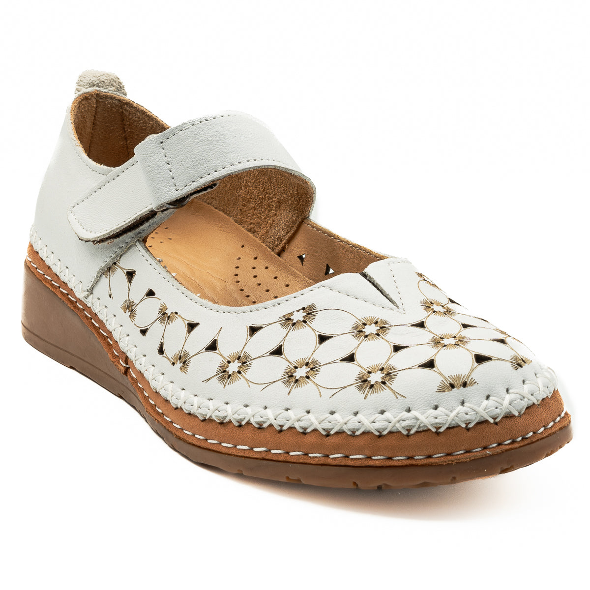 Pantofi Dama perforati  Anna Viotti Din Piele Naturala De Vitel albi 04126