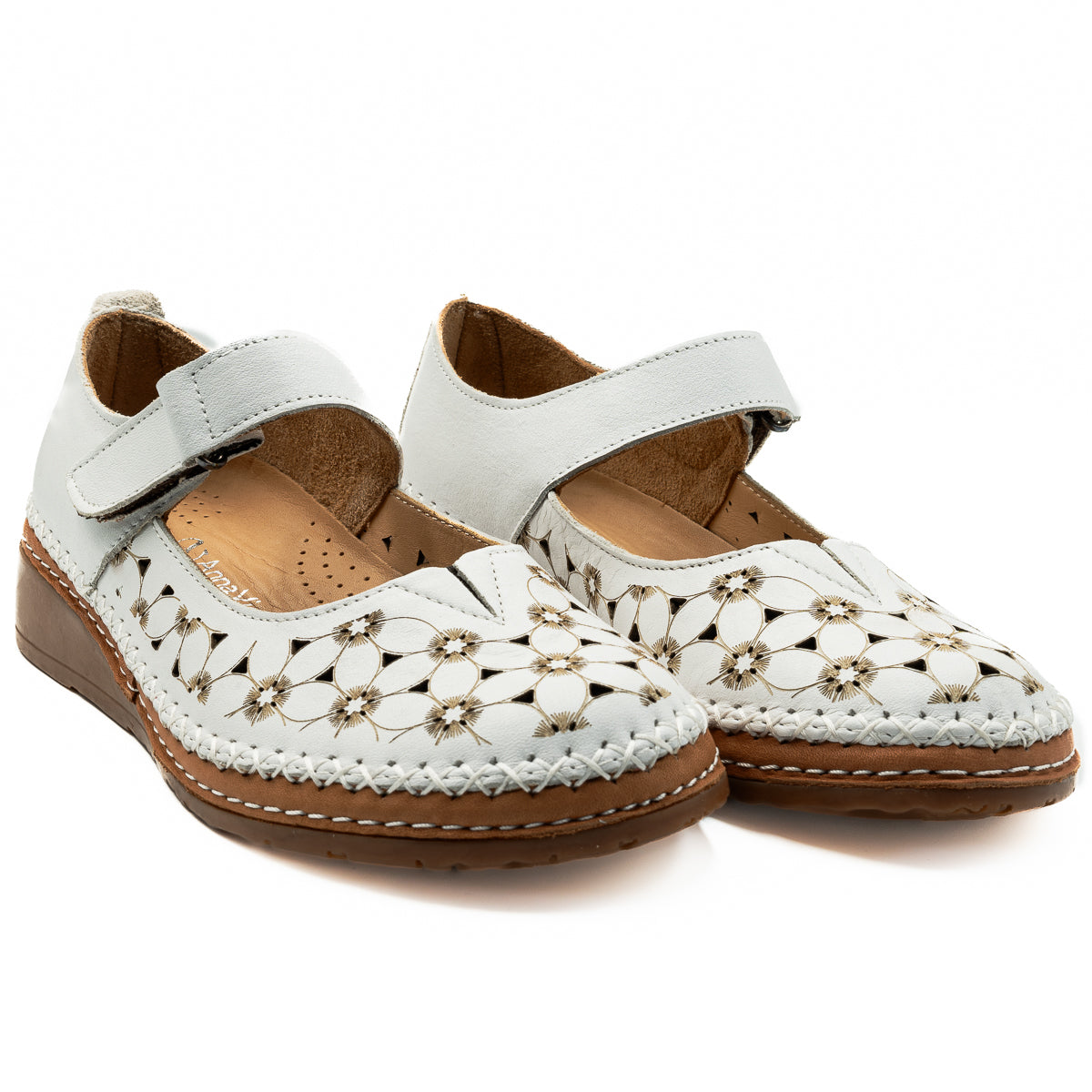 Pantofi Dama perforati  Anna Viotti Din Piele Naturala De Vitel albi 04126