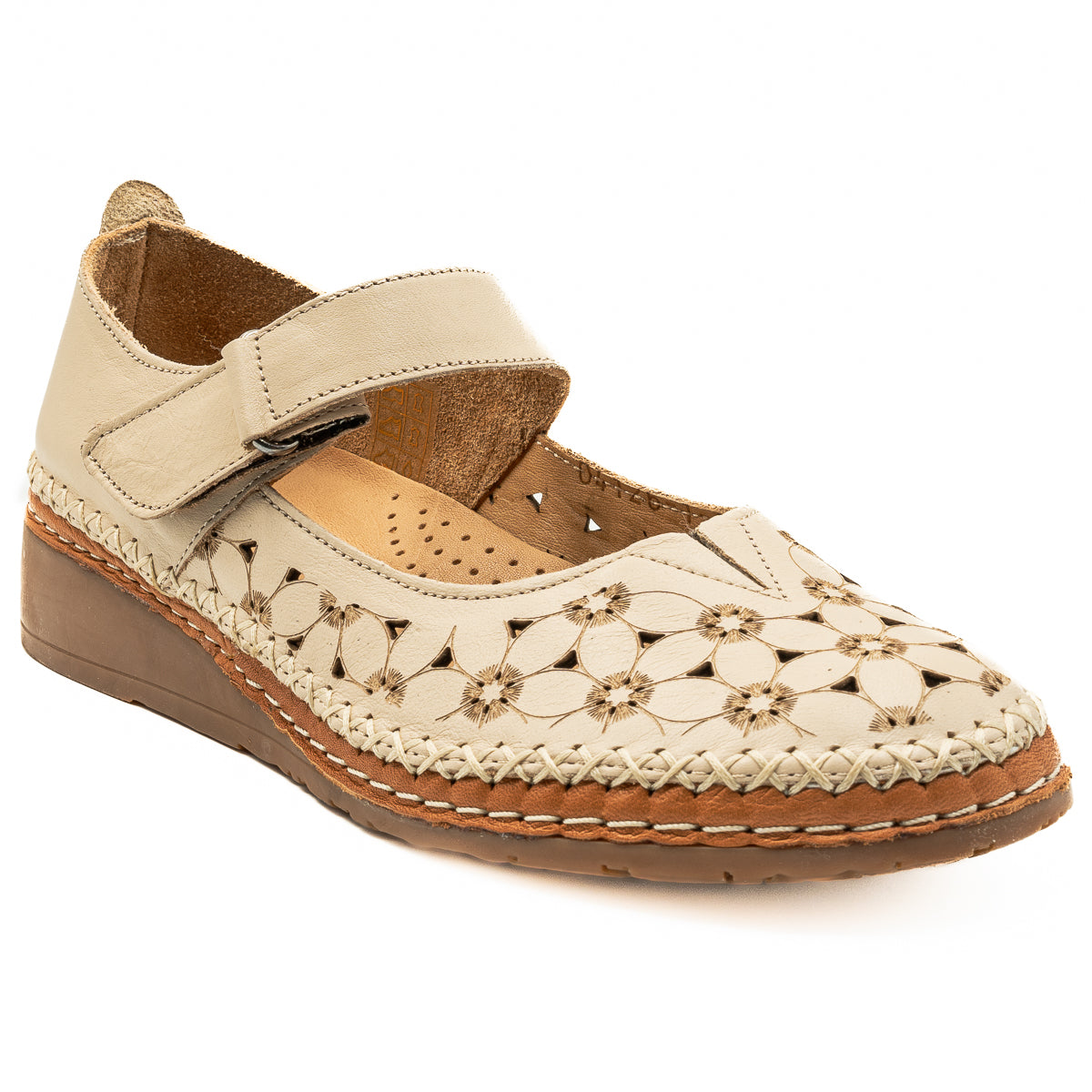 Pantofi Dama Perforati Anna Viotti Din Piele Naturala De Vitel bej 04126